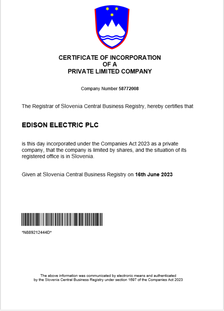 Slovenia business registration certificate Word and PDF template